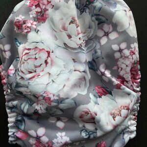 Grey & Red Floral OS Pocket Cloth Diaper w/ Suede Inner by Mama Koala Diapers